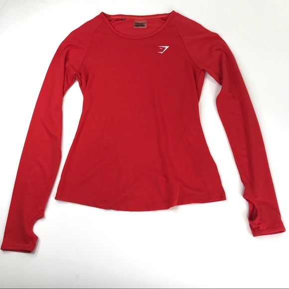 Gymshark Tops - Gymshark Red Long Sleeve Split Back Top XS